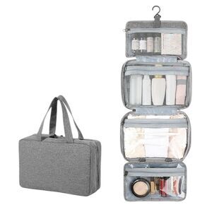 Travel Hanging Toiletry Makeup Bag NEW Gray Foldable, Separate Compartments